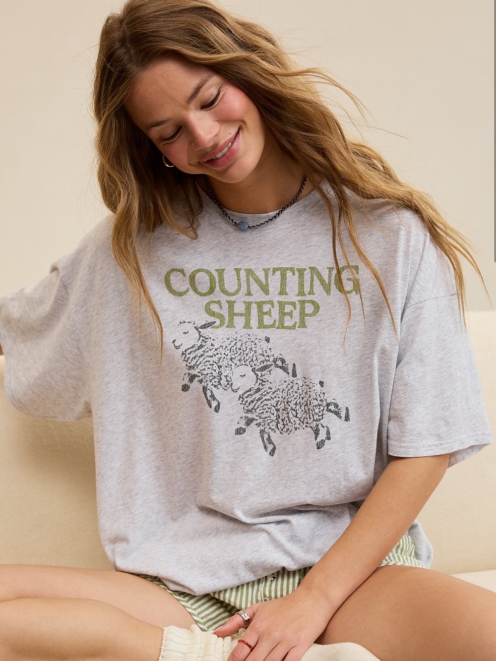NWT Aerie Sleep Happens Night Tee in Light Heather Grey